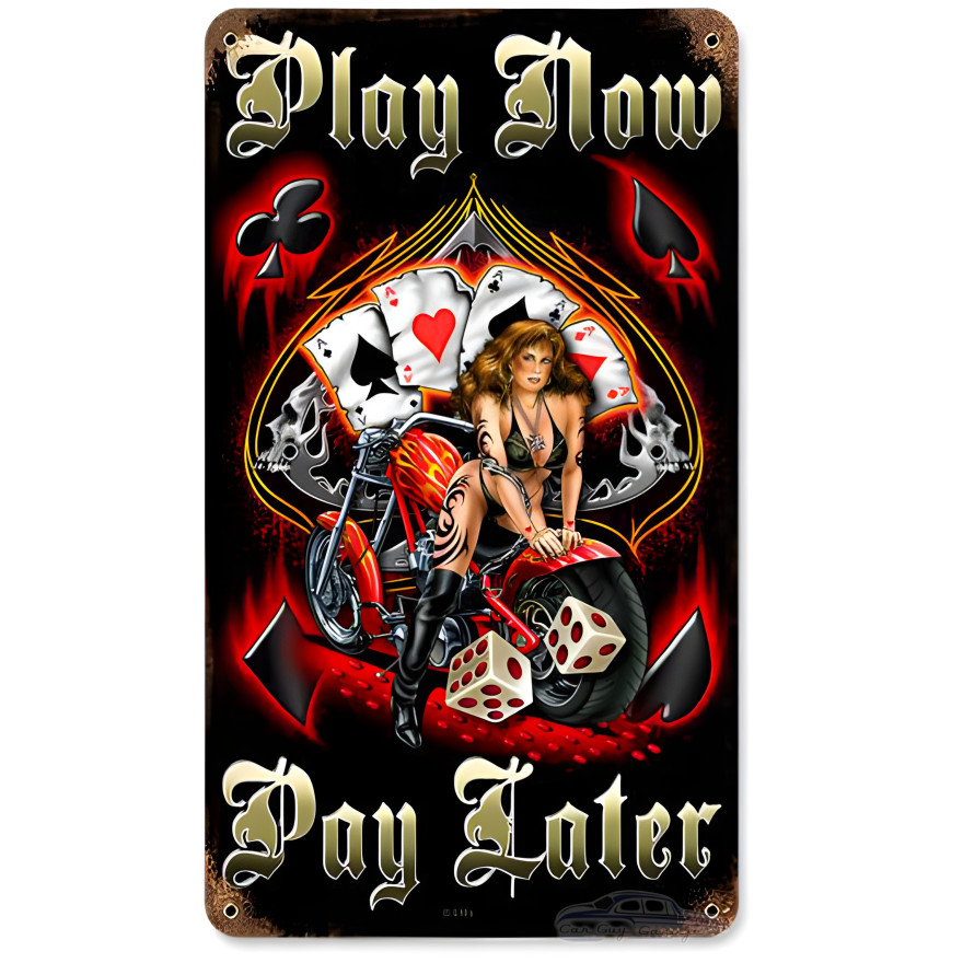 Play Now Metal Sign - 8" x 14"