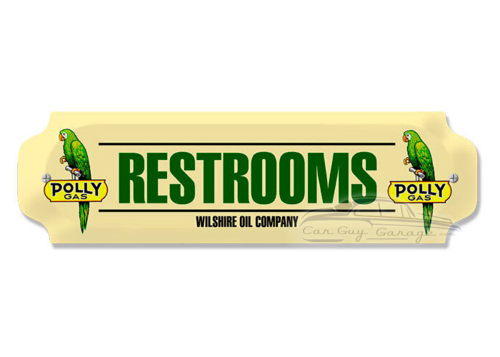 Polly Gas Restrooms Metal Sign - 12" x 3"