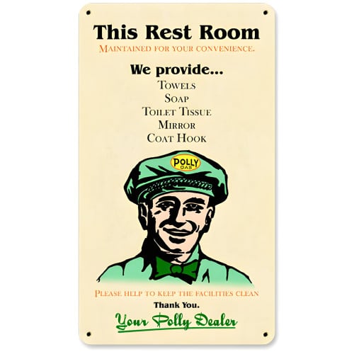 Polly Gas Restroom Metal Sign - 14" x 8"