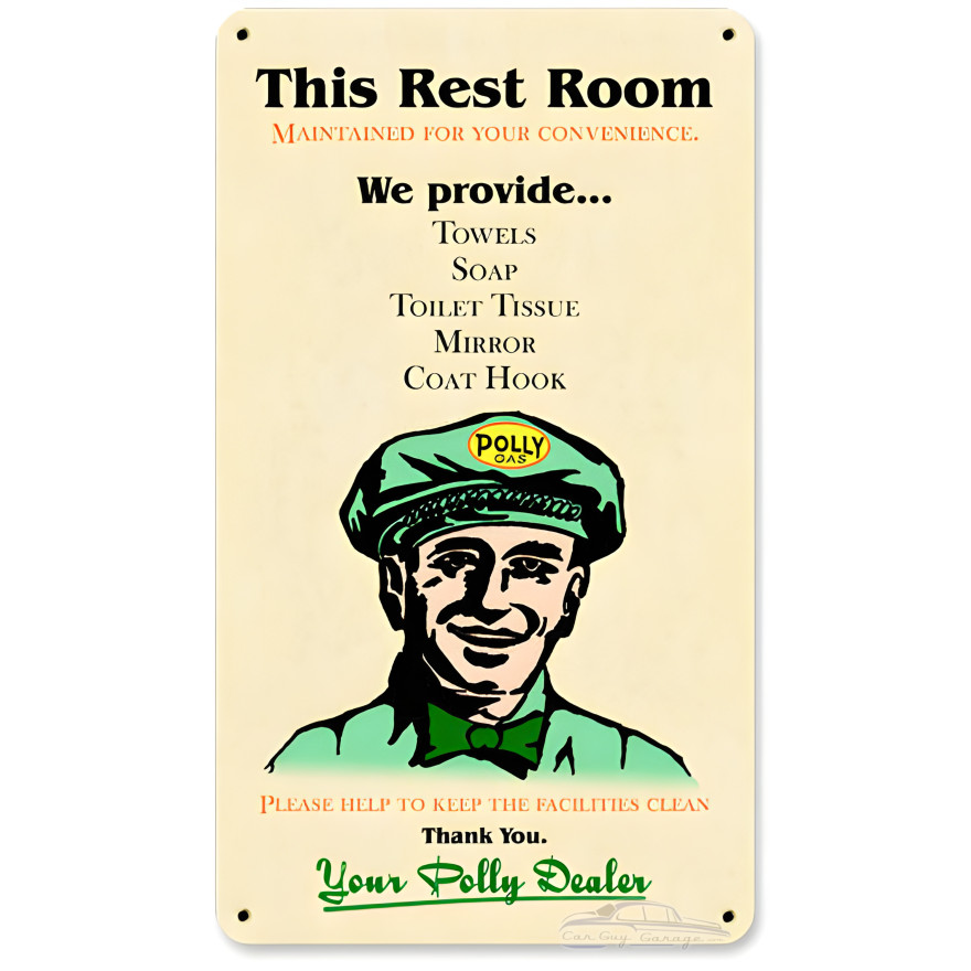 Polly Gas Restroom Metal Sign - 14" x 8"