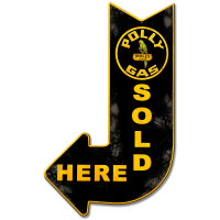 Polly Gas Sold Here Arrow Metal Sign - 15" x 24"