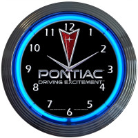 Pontiac Driving Excitement Blue Neon Wall Clock - 15" Round