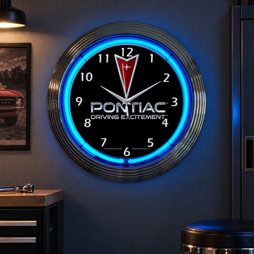 Pontiac Neon Clock, Blue Driving Excitement 15 Inch
