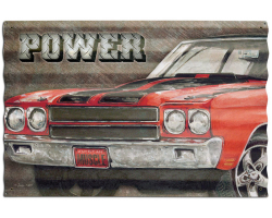 Power Muscle Car Corrugated Metal Sign