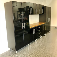 Black Modular 9 Piece Garage Cabinet Kit with Worktop