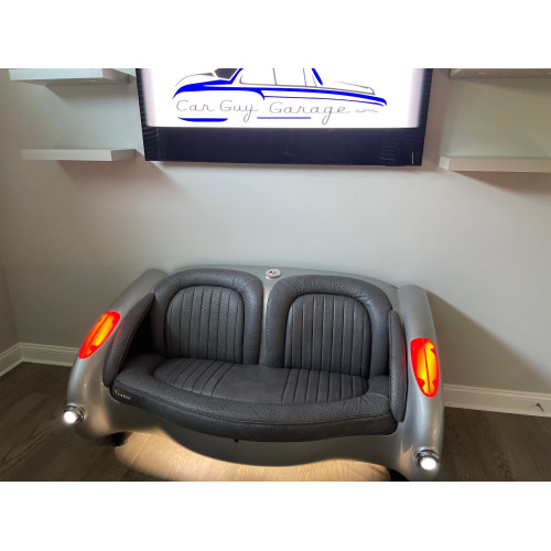 1957 Gunmetal Gray Corvette with Black Leather Couch