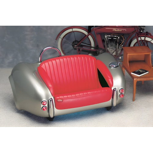 Metallic Silver Cobra with Red Leather Couch