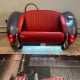 Metallic Silver Cobra with Red Leather Couch