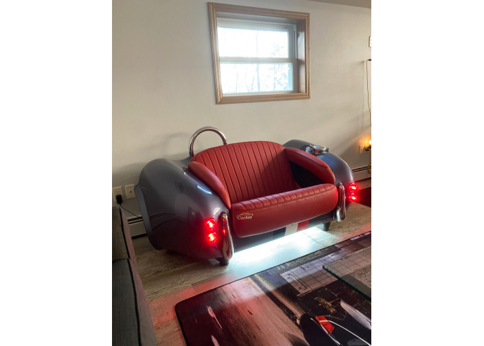 Metallic Silver Cobra with Red Leather Couch
