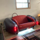 Metallic Silver Cobra with Red Leather Couch