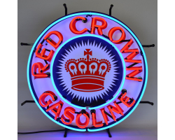 Red Crown Gasoline Neon Sign With Backing