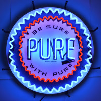 Vintage Pure Oil Be Sure With Pure Gas Station Neon Sign - 24" Round