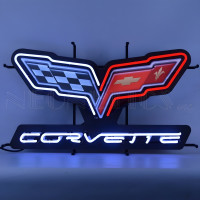 C6 Corvette Crossed Flags Logo Neon Sign - 30" x 17"
