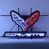 Chevrolet Corvette C7 Crossed Flags Logo Neon Sign - 30" x 20"