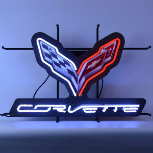 Chevrolet Corvette C7 Crossed Flags Logo Neon Sign - 30" x 20"