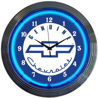 Genuine Chevrolet Bowtie Blue Neon Wall Clock - 15" Round