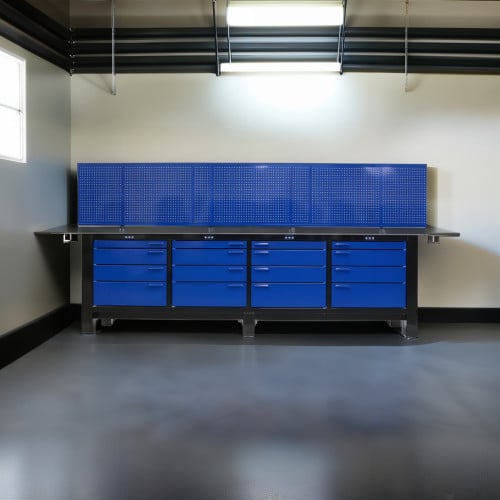 Four Bay 12 Foot Long Steel Workbench