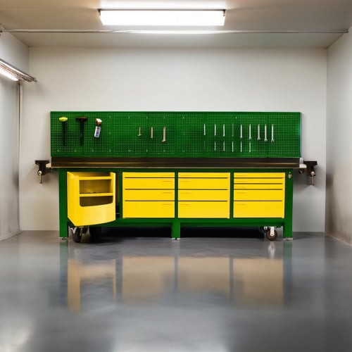 Four Bay 12 Foot Long Steel Workbench