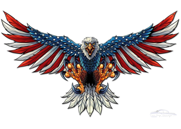 Eagle With US Flag Wing Spread Metal Sign