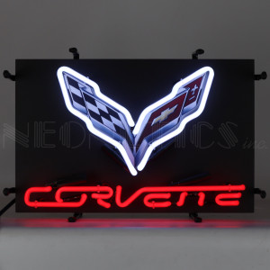 Chevrolet Corvette C7 Crossed Flags Logo Neon Sign - 17" x 12"
