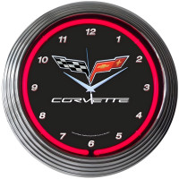 Chevrolet Corvette C6 Red Neon Wall Clock Chrome Rim - 15" Round