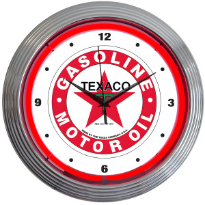 Texaco Gasoline Motor Oil Neon Wall Clock - 15" Round