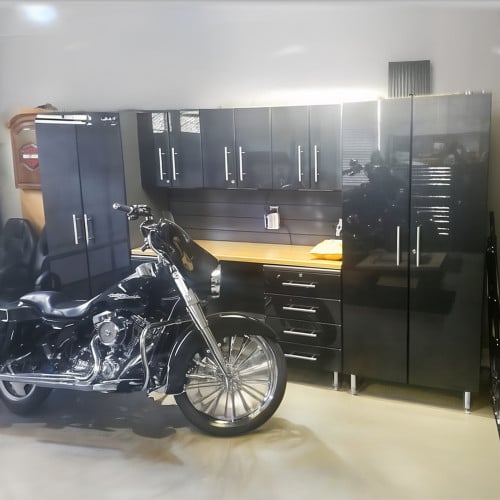 Black Modular 8 Piece Garage Cabinet Kit with Bamboo Worktop