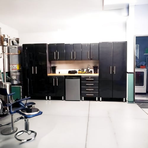 Black Modular 8 Piece Garage Cabinet Kit with Bamboo Worktop