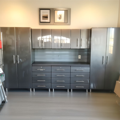 Grey Modular 9 Piece Kit with Bamboo Worktop for Garage