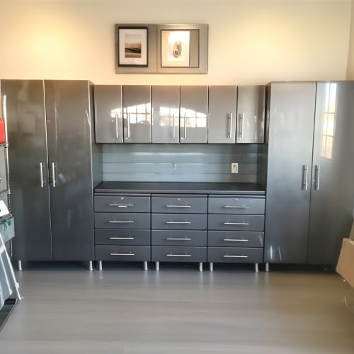 Grey Modular 9 Piece Garage Cabinet Kit with Bamboo Worktop
