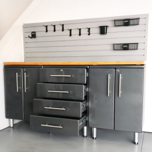Grey Modular 4-Piece Garage Workstation Kit with Bamboo Top