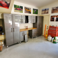 Grey Modular 8 Piece Garage Cabinet Kit with Bamboo Worktop
