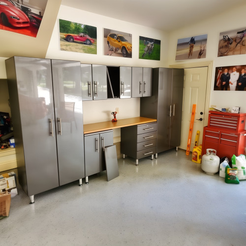 Grey Modular 8 Piece Garage Cabinet Kit with Bamboo Worktop
