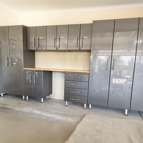 Grey Modular 8 Piece Garage Cabinet Kit with Bamboo Worktop