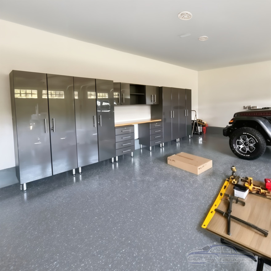 Grey Modular 10 Piece Garage Cabinet Kit with Bamboo Worktop Grey Modular 10 Piece Garage Cabinet Kit with Bamboo Worktop