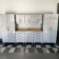 Silver Modular 9 Piece Garage Cabinet Kit with Bamboo Worktop