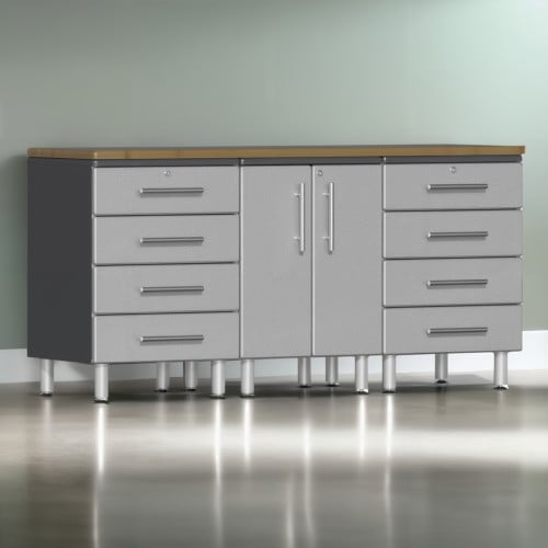 Silver Modular 4 Piece Garage Workstation Kit