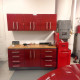 Red Modular 7 Piece Garage Cabinet Kit with Bamboo Worktop Red Modular 7 Piece Garage Cabinet Kit with Bamboo Worktop