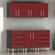 Red Modular 7 Piece Garage Cabinet Kit with Bamboo Worktop Red Modular 7 Piece Garage Cabinet Kit with Bamboo Worktop