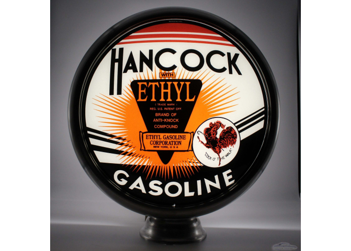 Hancock Ethyl Gasoline 15" Ad Globe with Lamp Base