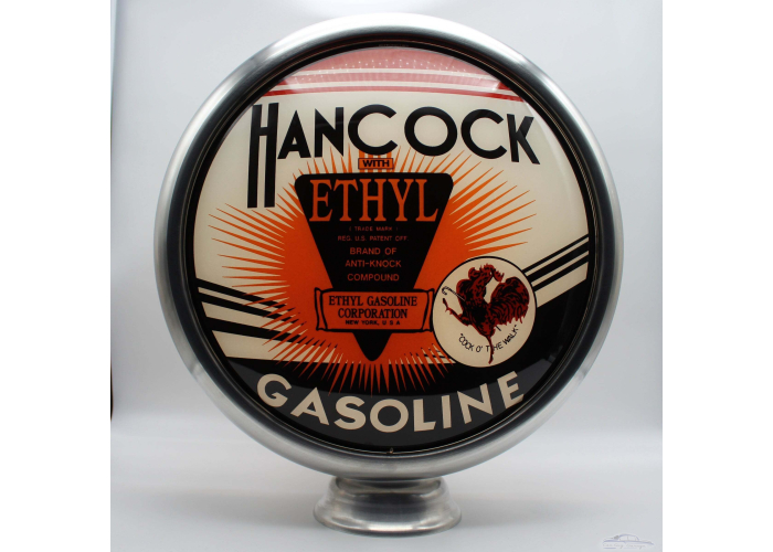 Hancock Ethyl Gasoline 15" Ad Globe with Lamp Base