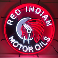 Red Indian Motor Oils Neon Sign - 24" Round