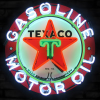 Texaco Gasoline Motor Oil Neon Sign - 24" Round