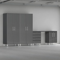 Grey Modular 5-Piece Garage Storage Cabinet Set with Workbench