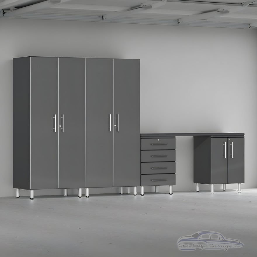 Grey Modular 5-Piece Garage Storage Cabinet Set with Workbench