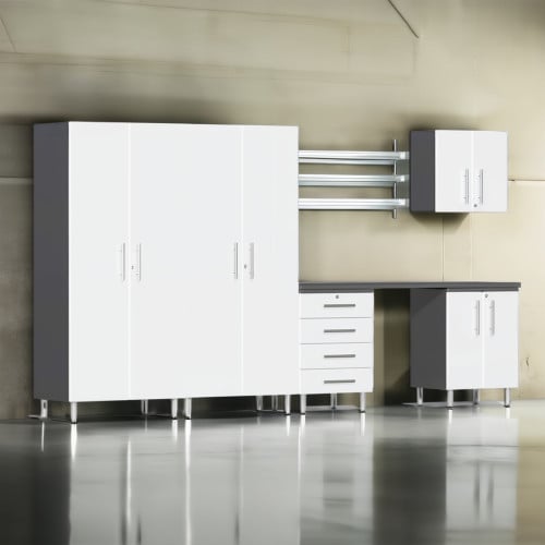 White Modular 6 Piece Garage Cabinet Kit with Workstation