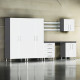 White Modular 6 Piece Garage Cabinet Kit with Workstation White Modular 6 Piece Garage Cabinet Kit with Workstation