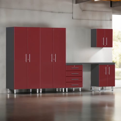 Red Modular 6 Piece Garage Cabinet Kit with Workstation