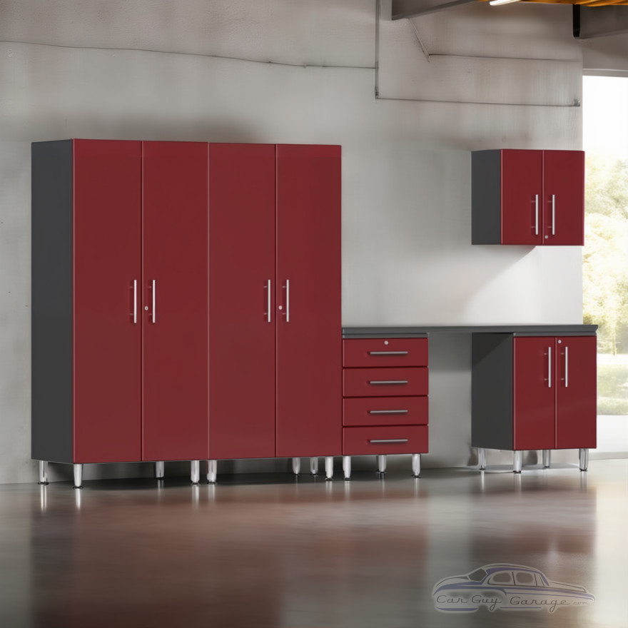 Red Modular 6 Piece Garage Cabinet Kit with Workstation Red Modular 6 Piece Garage Cabinet Kit with Workstation