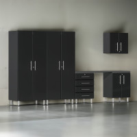 Black Modular 6-Piece Garage Storage Cabinet Kit with Workbench